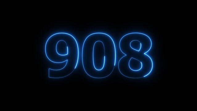Abstract beautiful blue neon 908 number illustration background 4K. Glowing neon countdown number icon background.