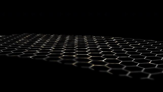 flexible horizontal hexagon grid isolated on transparent background with alpha channel; honeycomb grid, motion design element template overlay texture