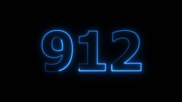 Abstract beautiful blue neon 912 number illustration background 4K. Glowing neon countdown number icon background.