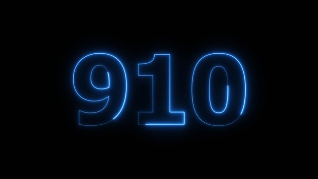 Abstract beautiful blue neon 910 number illustration background 4K. Glowing neon countdown number icon background.