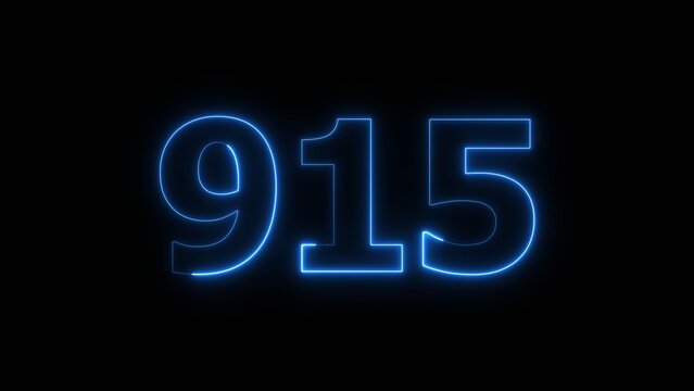 Abstract beautiful blue neon 915 number illustration background 4K. Glowing neon countdown number icon background.