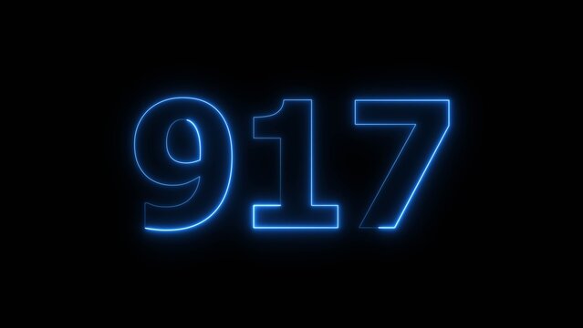 Abstract beautiful blue neon 917 number illustration background 4K. Glowing neon countdown number icon background.