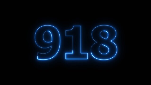 Abstract beautiful blue neon 918 number illustration background 4K. Glowing neon countdown number icon background.