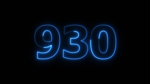 Abstract beautiful blue neon 930 number illustration background 4K. Glowing neon countdown number icon background.