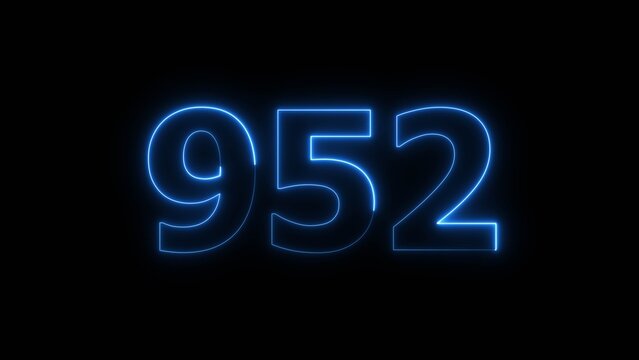 Abstract beautiful blue neon 952 number illustration background 4K. Glowing neon countdown number icon background.