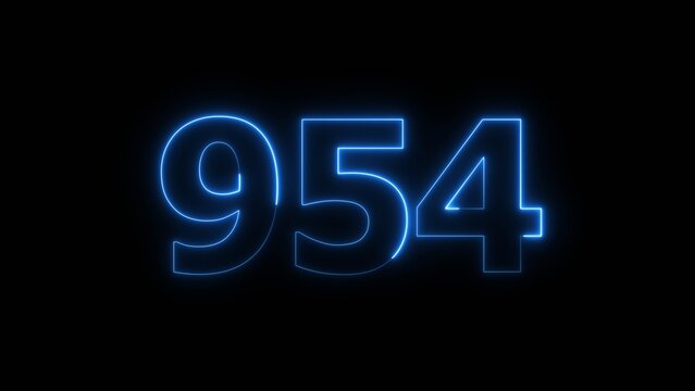 Abstract beautiful blue neon 954 number illustration background 4K. Glowing neon countdown number icon background.