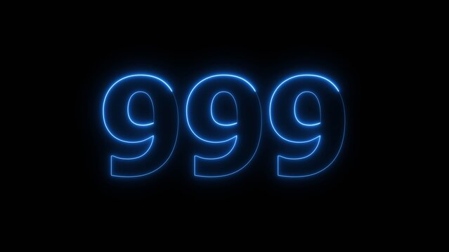 Abstract beautiful blue neon 999 number illustration background 4K. Glowing neon countdown number icon background.