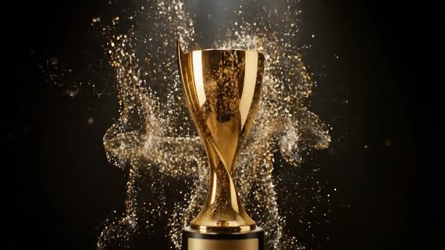 Golden Trophy with Champagne Splashing Around.