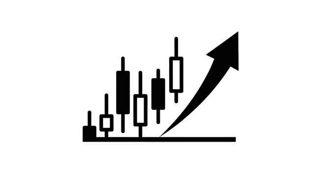 Candlestick Chart Graph With Rising Arrow For Business Growth Concepts Isolated On White