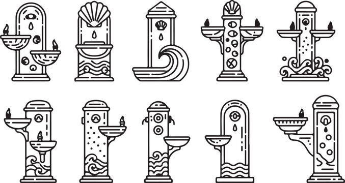 A collection of various ornate and artistic drinking fountain designs Vector