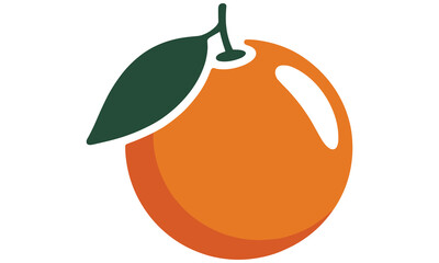 Vibrant orange fruit illustration with green leaf and stem © Styllo