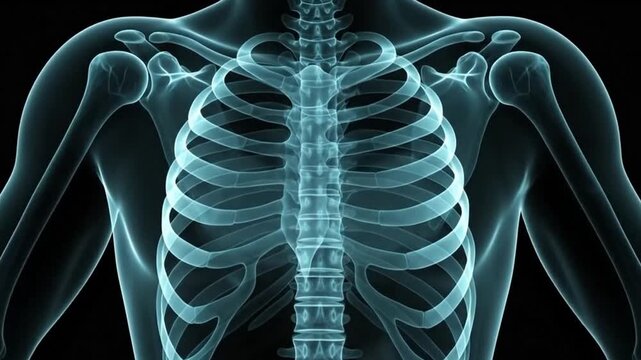 Human skeleton x ray of ribcage and upper body