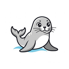 Obraz premium Cartoon Seal Illustration with White Belly.