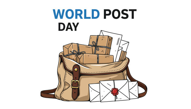 A postal bag filled with packages and letters on World Post Day
