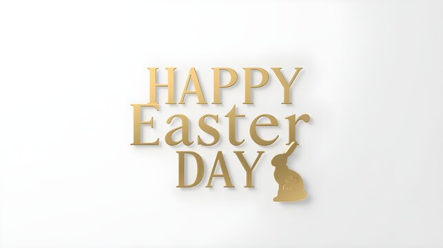 Minimalist Happy Easter Day Text Layout with Gold Foil Effect and Rabbit Silhouette