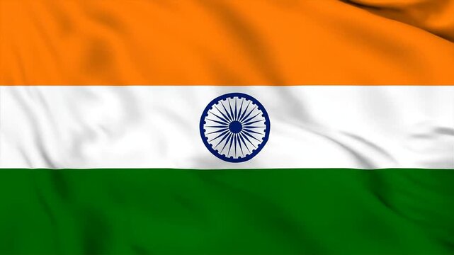Indian Flag Waving in the Wind.