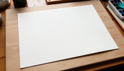 Fototapeta premium Creative art session home studio blank canvas preparation indoor workspace overhead view artistic inspiration