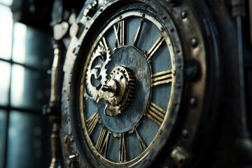 Obraz premium Large mechanical clock gears closeup