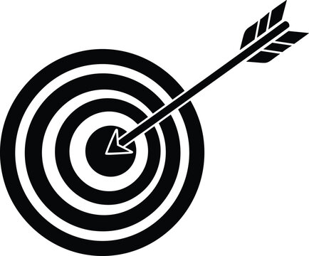 Target board with arrow icon, bullseye hitting the center, success strategy concept, achievement goal vector, business marketing objective, accuracy mission