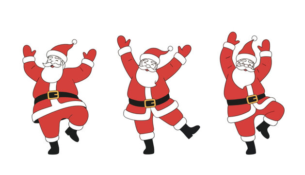 Santa Claus cartoon illustrations dancing in different poses and outfits