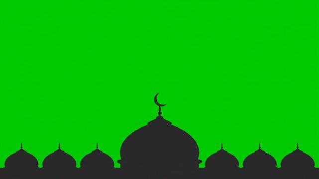 Mosque Silhouette Against Green Background.