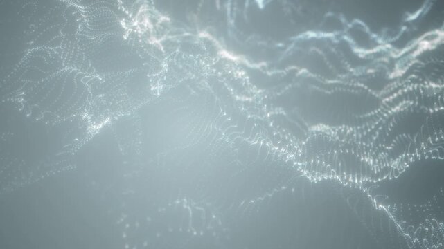 Abstract glowing silver dust particles, endless animation. Glitter luxury premium seamless loop background with bokeh. Flowing digital particles. Christmas background design. Motion graphics