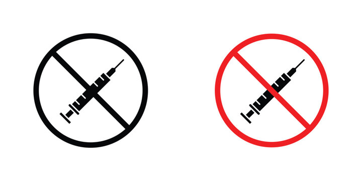 No syringe signs in line art style on white background for graphic and web design.