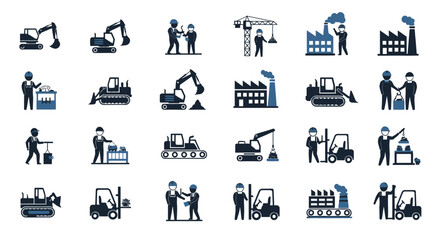 Extensive Collection of Construction and Industrial Silhouette Icons in Blue on Isolated White Background © Suhadi
