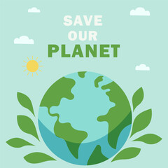 Fototapeta premium World environment day banner hand hold circle green globle earth with leaf plant around on white background vector design 