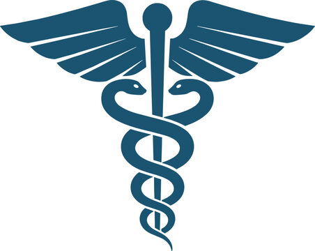 Solid silhouette vector caduceus medical symbol, winged staff with snakes icon for healthcare, pharmacy, and hospital medicine isolated illustration