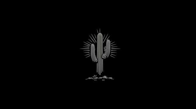 A stylized gray saguaro cactus design on a black background. Minimalist illustration