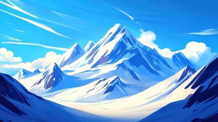 Fototapeta premium Majestic Snow-Capped Mountain Peaks Under a Vibrant Blue Sky with Wispy Clouds