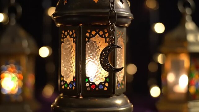 Ornate Lanterns with Crescent Moon Symbol.