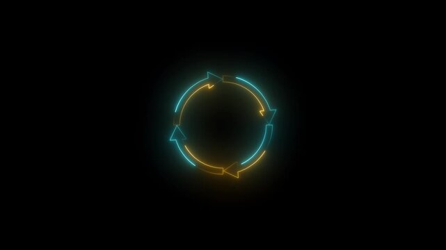 Neon circle arrows bright lime animation. simple round circle recycle bin icon animation. Black background 4k video.