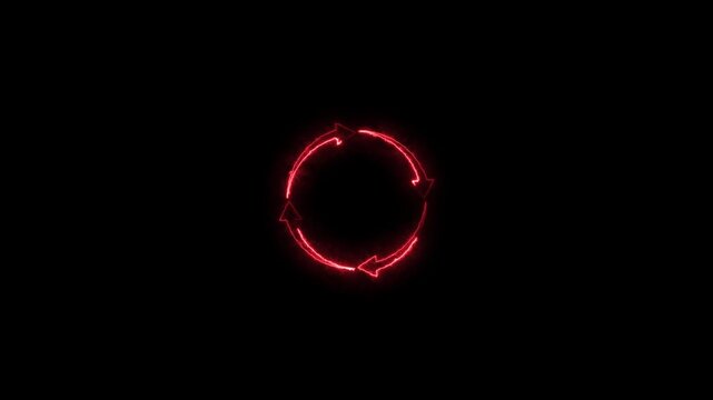 Neon circle arrows red color 4k illustration. simple round circle recycle bin icon animation. Black background 4k illustration.