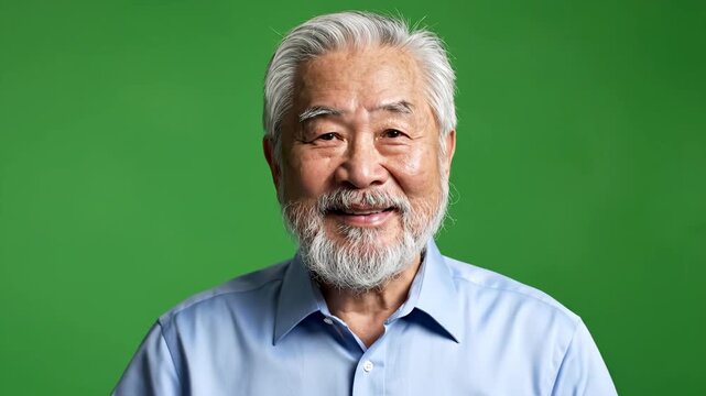 Senior adult portrait on solid backdrop with positive expression and soft light