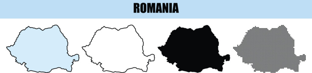 Fototapeta premium Romania Country Outline Map VariationsLight Blue White Black and Dotted Fill Stock Graphics