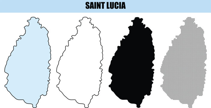 Saint Lucia Map Outlines Silhouette and Dotted Pattern on White Background