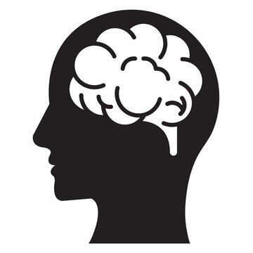 Head with brain symbol vector icon silhouette vector flat illustration design on a white background