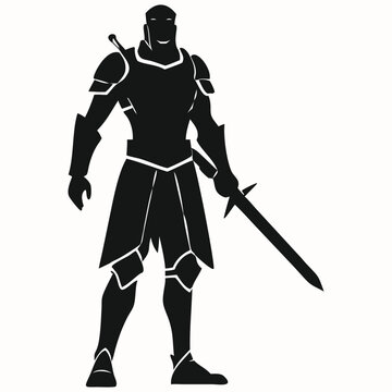 Man with sword vector silhouette vector flat illustration design on a white background