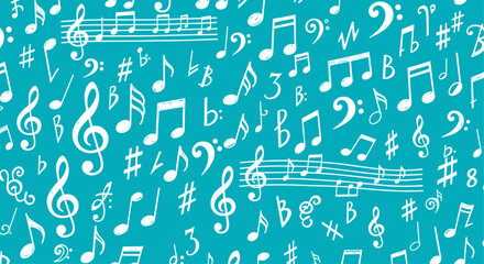 Fototapeta premium White musical notes on blue.