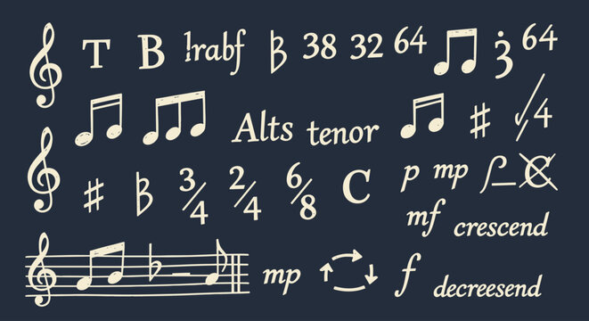 Music notes and symbols collection.