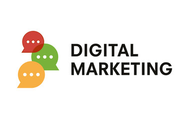 Fototapeta premium Digital marketing concept with colorful speech bubbles and text on white background