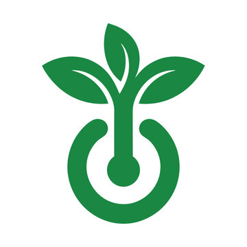A green sprout growing out of a power button in a clean, modern, and simple icon design, symbolizing growth and start