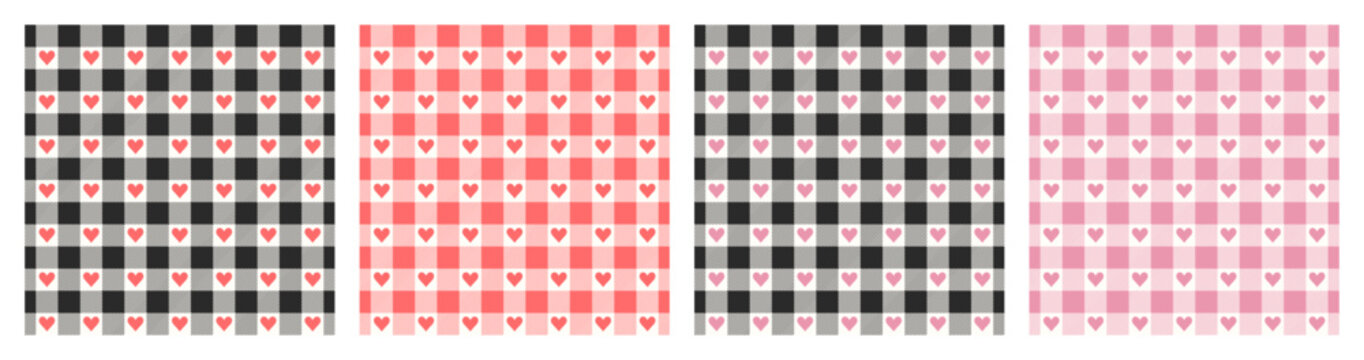 A seamless gingham pattern set. Vichy checkered background. Valentines Day Print.