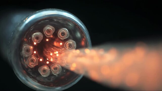 Fiber optic cable transmitting light in a dark environment  