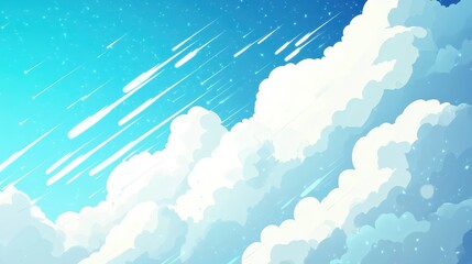 Obraz premium Dynamic sky with rolling clouds and streaks of light against a bright blue background
