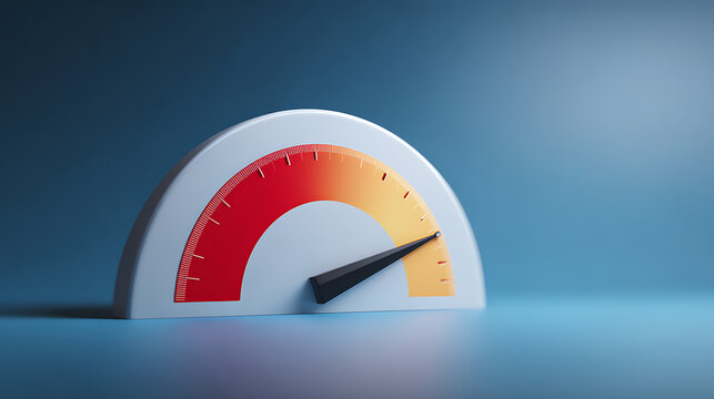 Minimalist Gauge for Performance Measurement, Risk Assessment, or Speed Indicator on Blue Background with Copy Space, Modern Design Concept