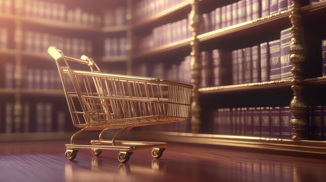 Golden Shopping Cart Symbolizing Consumer Protection Law and Contractual Agreements in a Digital Marketplace