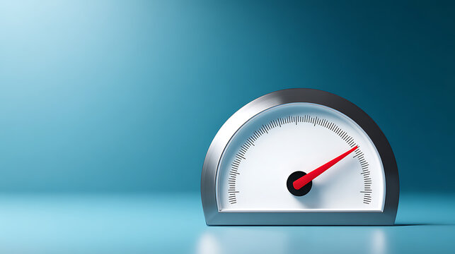 Minimalist Gauge Readout Illustrate Concept of Performance, Speed, Data, or Business Metric on Blue Background with Copy Space, 3D Render